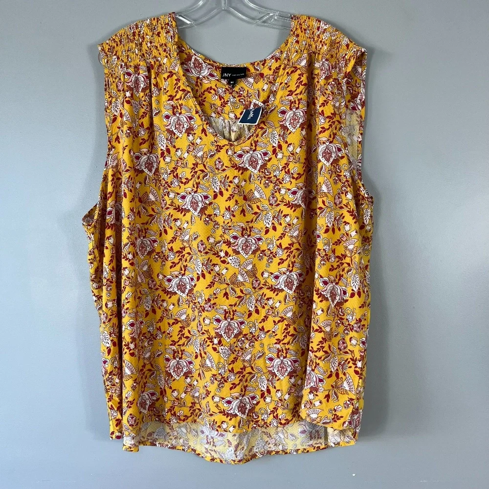 3/$30 Jones New York Womens Yellow Sleeveless Floral Print Pattern Top Size 3X - Picture 4 of 12